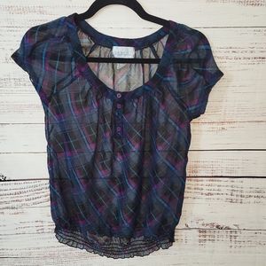 GERIC S Sheer Plaid Top